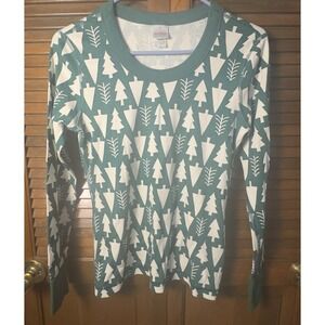 Hanna Andersson Women's Long Sleeve Top M Organic Cotton Green Tree PJ Shirt